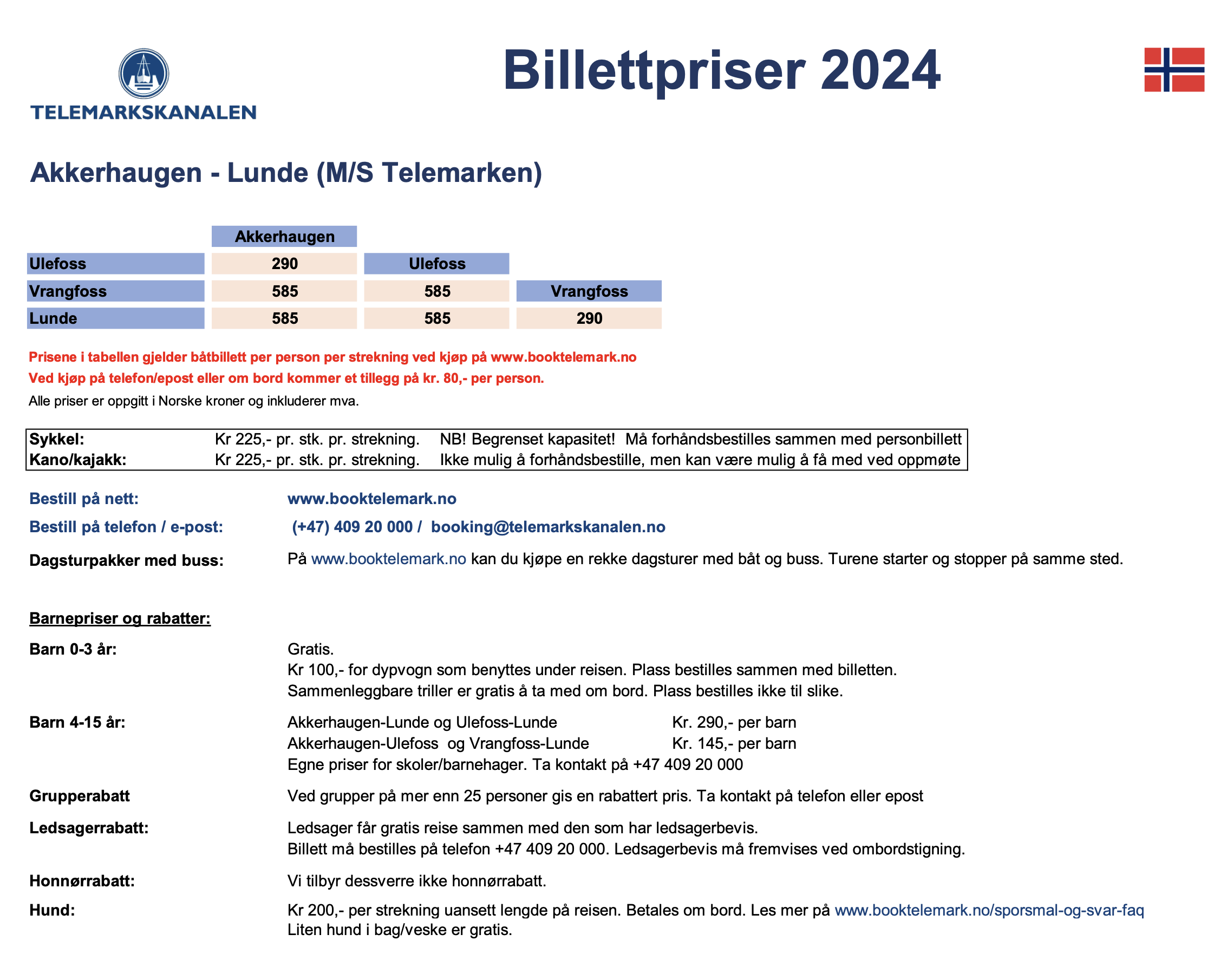 Billettpriser 2024 Akkerhaugen - Lunde