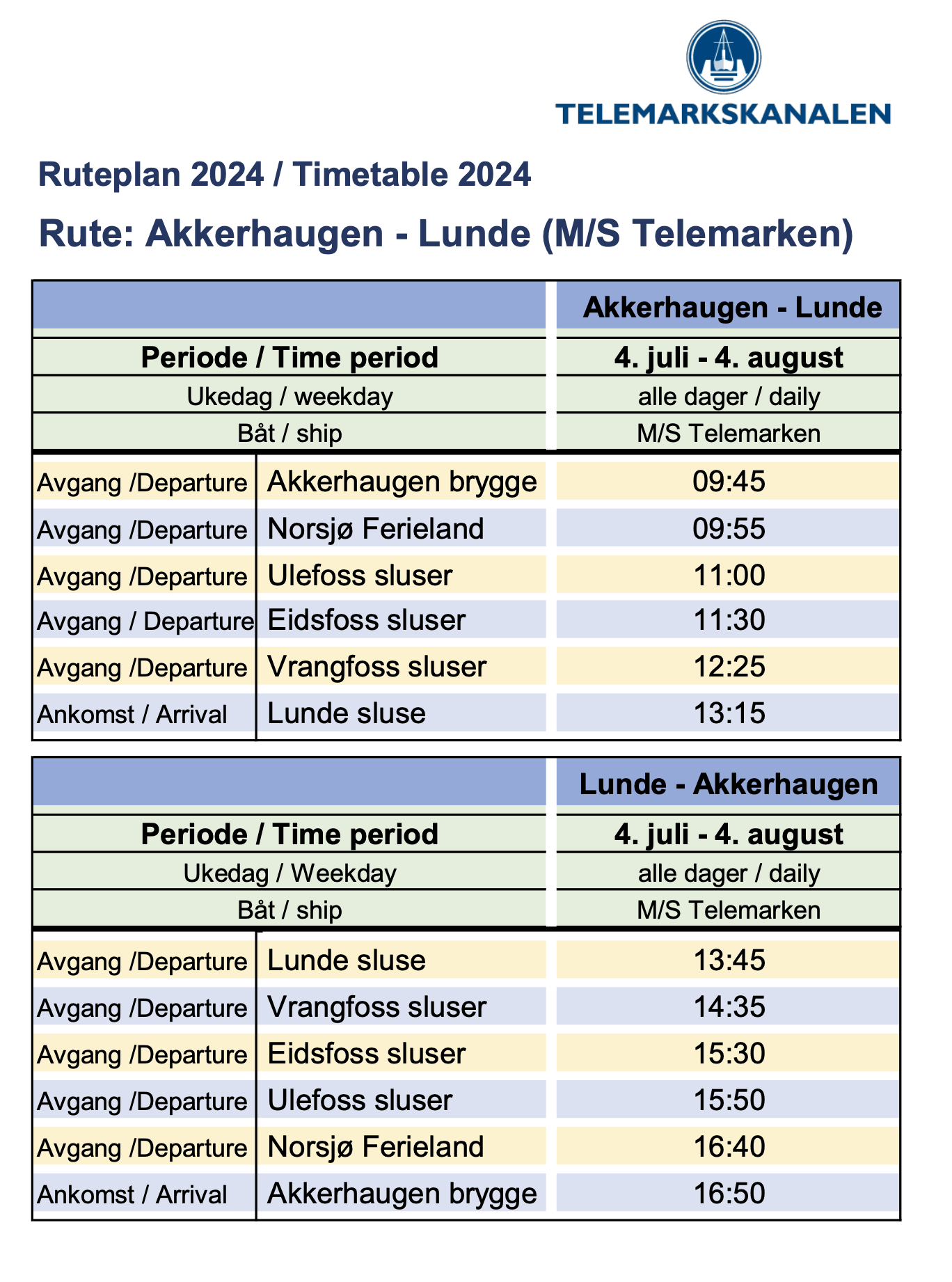 Ruteplan 2024 Akkerhaugen - Lunde